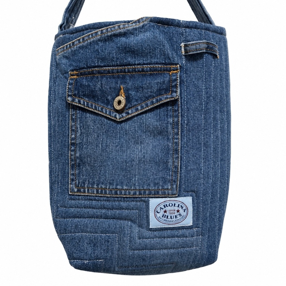 Carolina Blues Handmade Denim Crossbody Purse Jean Crochet Lace Pocket Upcycled - Picture 4 of 8